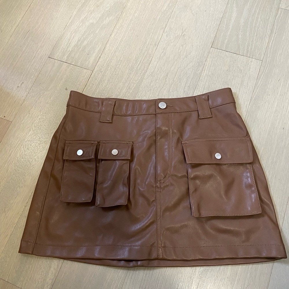 Love Tree Brown Faux Leather Skirt